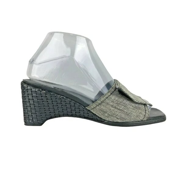 Stuart Weitzman Womens Gray Black Open‎ Toe Wedge Heel Slide Sandals Size 7 B - Picture 1 of 11